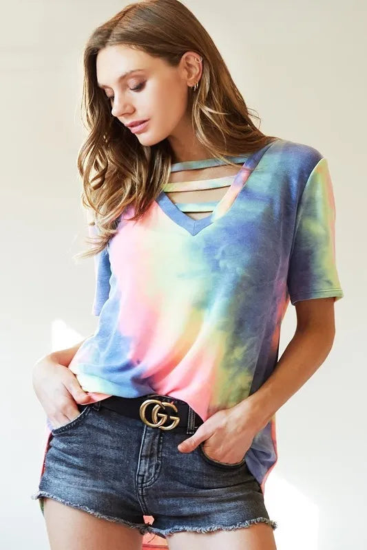 Tie-Dye V-Neck Short Sleeve T-Shirt