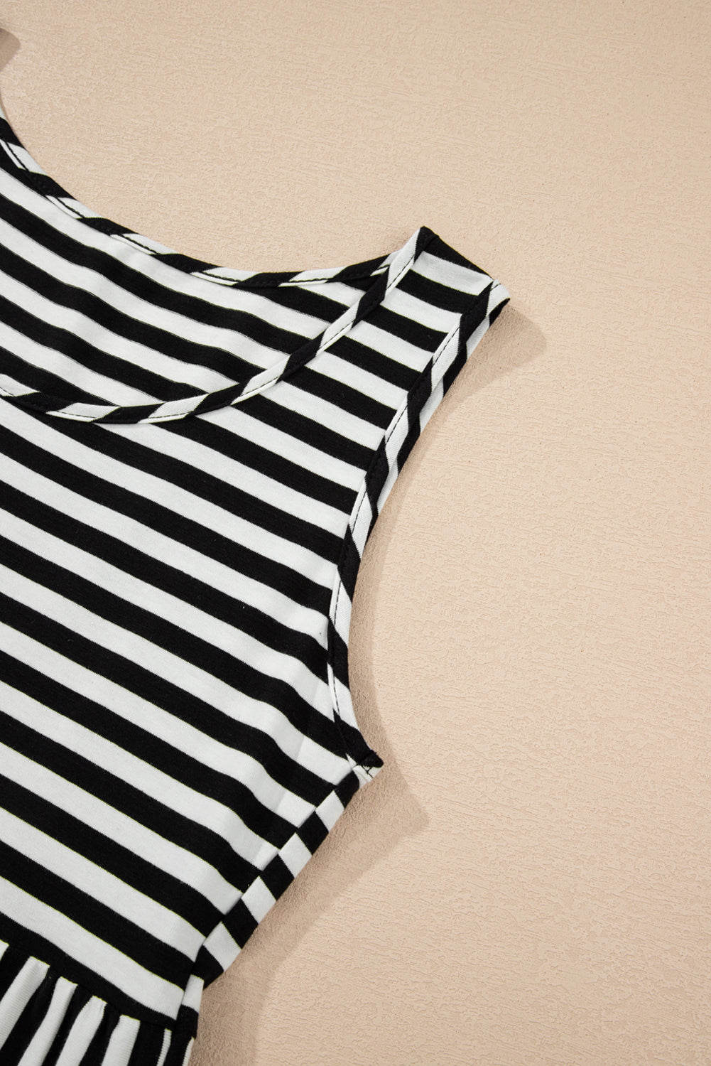 Black Stripe U Neck Sleeveless Loose Fit Mini Dress