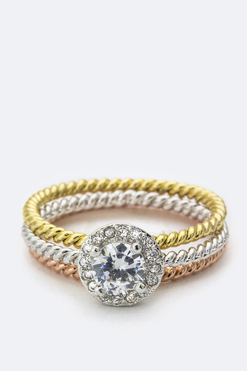 Statement Round CZ Triple Ring Set Stylish Fashion Jewelry
