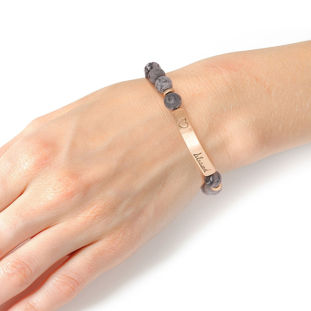 Natural Stone Bead Bracelet Gray Stylish Blessed Jewelry Accessory