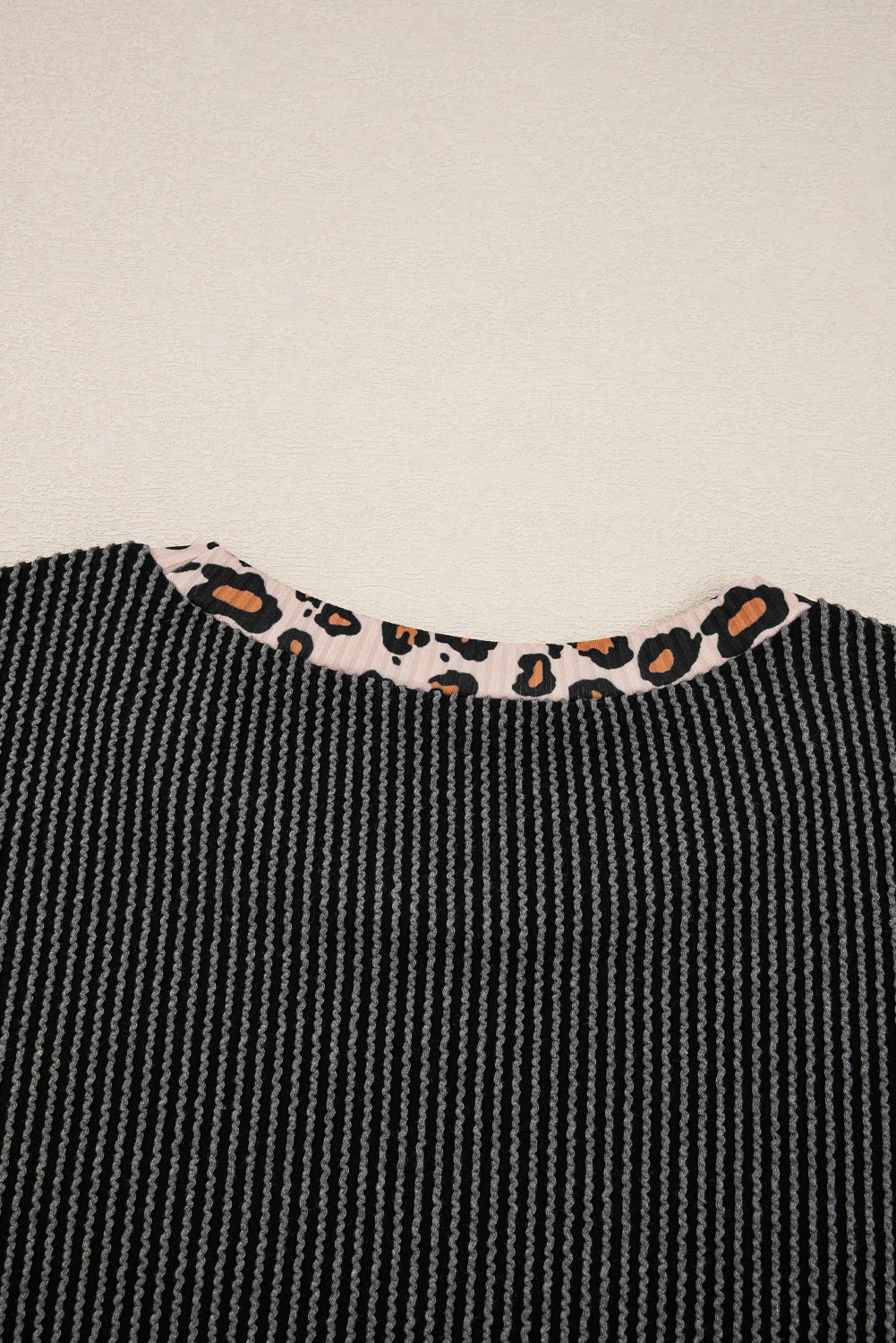 Carbon Grey Twisted Rib Texture Leopard Patchwork Detail 2pcs Pant Set
