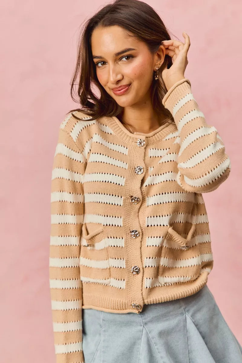 Stripe Long Sleeves Button Sweater Cardigan