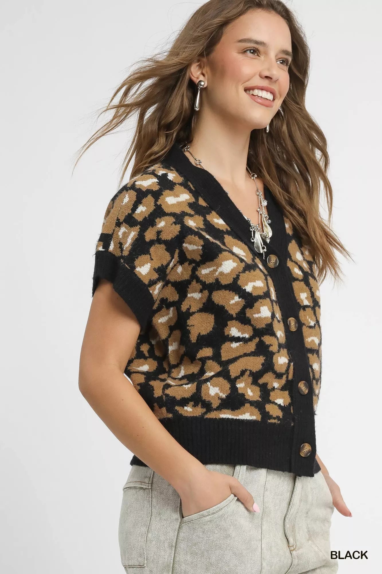 Leopard Button Down Short Sleeve Cardigan