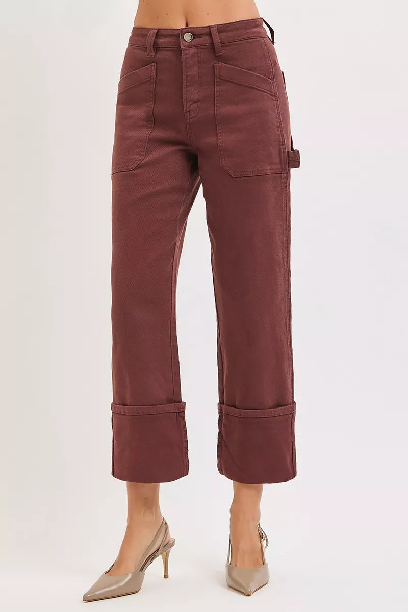 Full Size High Rise Wide Straight Cuffed Patch Jeans Plus Size