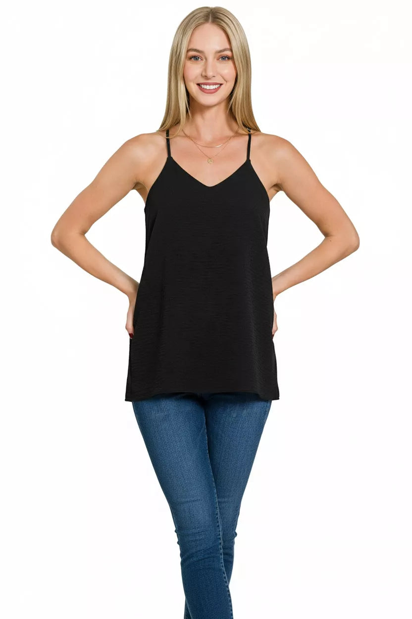 Woven Airflow Adjustable Strap V-Neck Cami