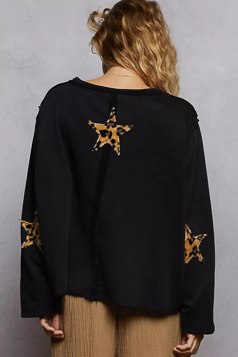 Round Neck Long Sleeve French Terry Sweatshirt with USA Letter Animal Patch