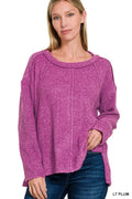 Brushed Hacci Exposed Seam Hi Low Sweater
