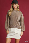 Velour Crewneck Balloon Sleeve Sweatshirt