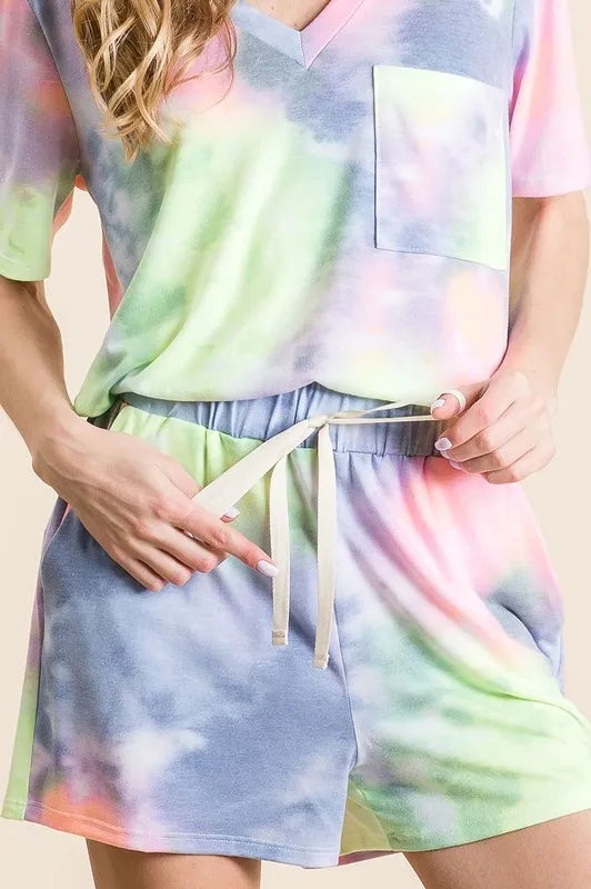 Tie Dye Casual Shorts with Twill Tape Drawstring