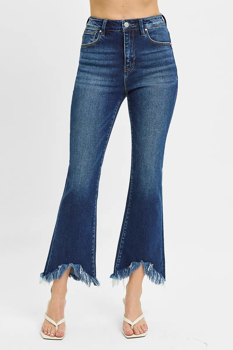 Full Size High Rise Crop Bootcut Fray Hem Jeans Plus Size