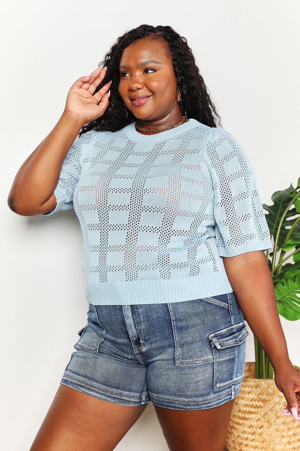 I am a Fashion junky Ribbed Trim Round Neck Knit Top