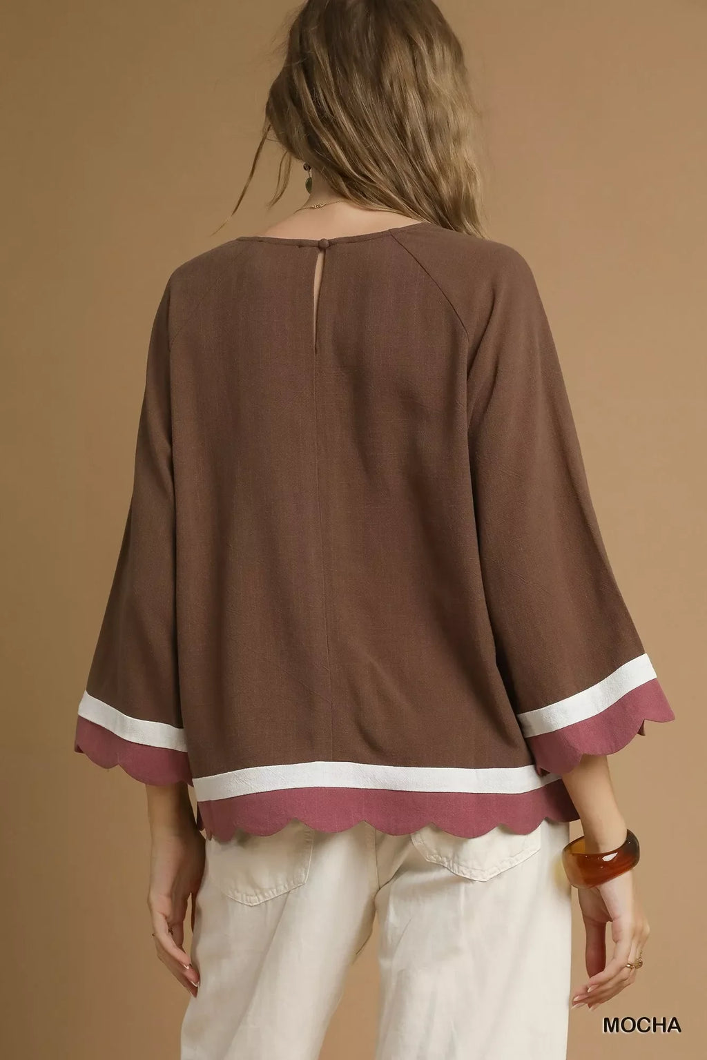 Scalloped Hem Color Block Top