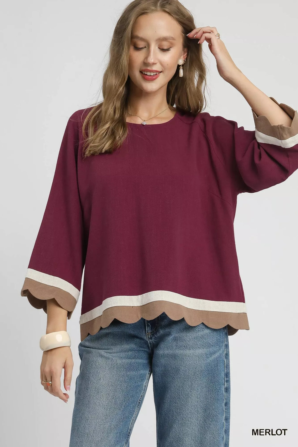 Scalloped Hem Color Block Top