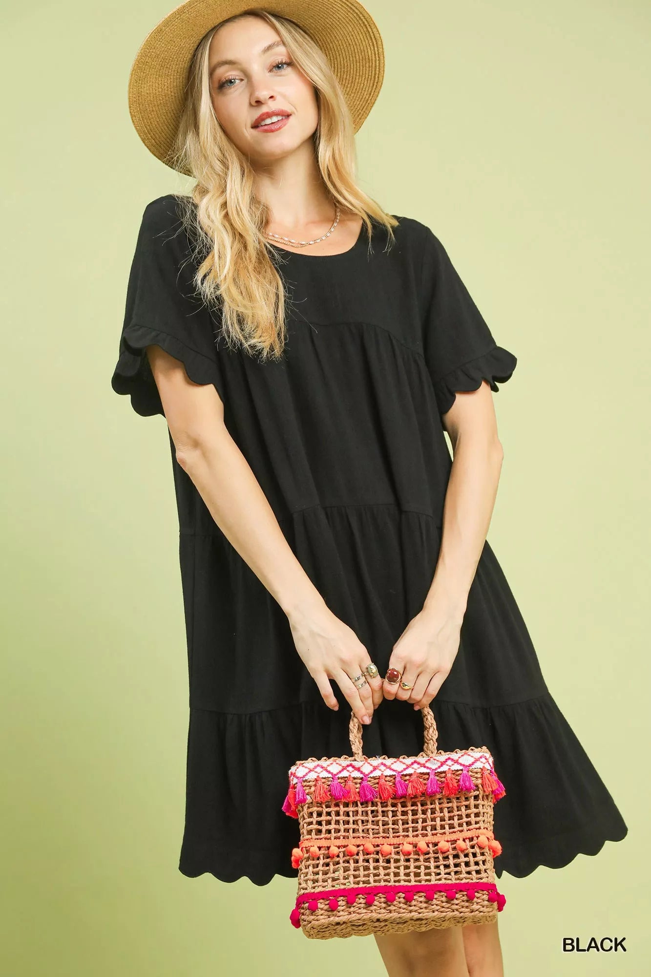 Linen Tiered Babydoll Dress with Ruffle Sleeves