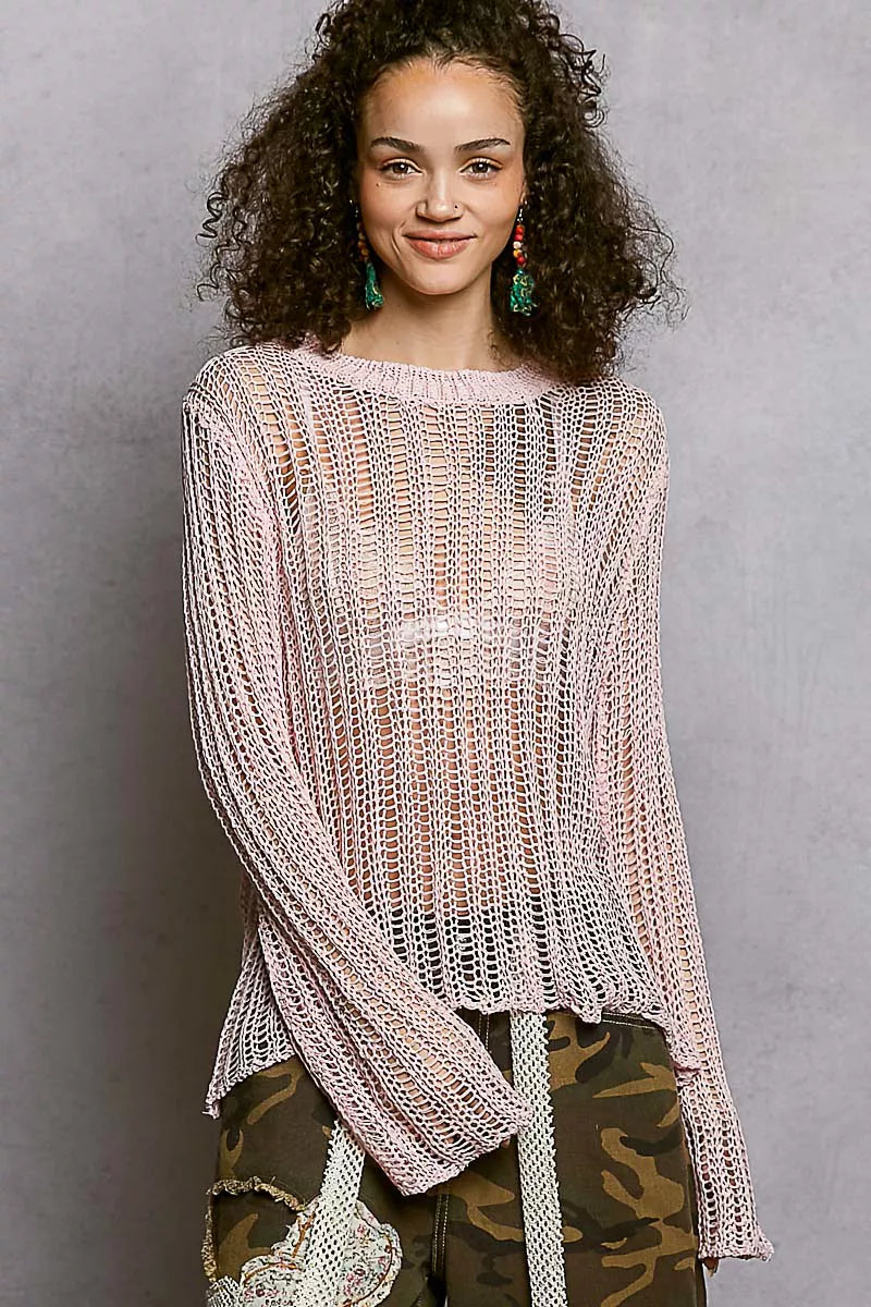 Openwork Round Neck Knit Cover Up