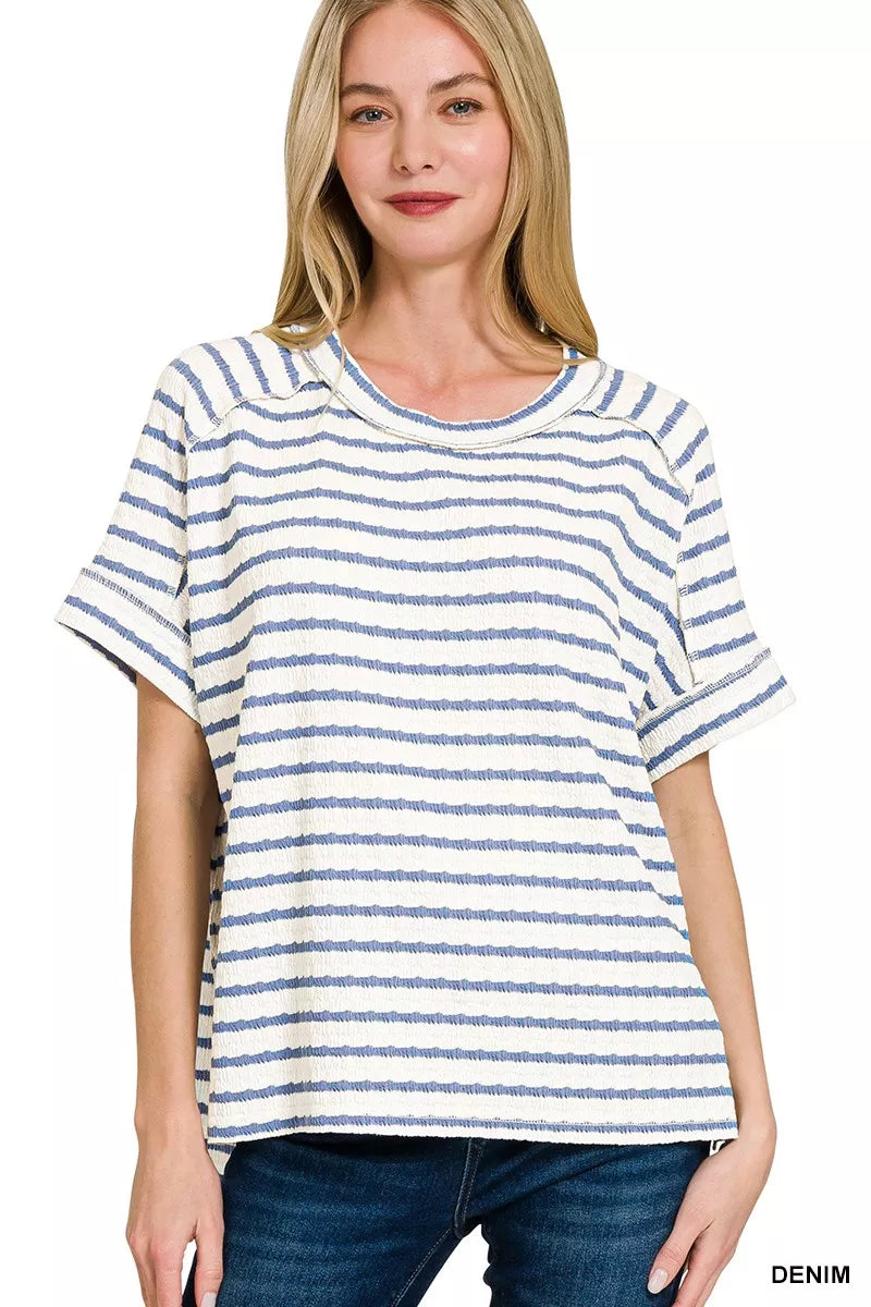 Stripe Jacquard Round-Meck Tee