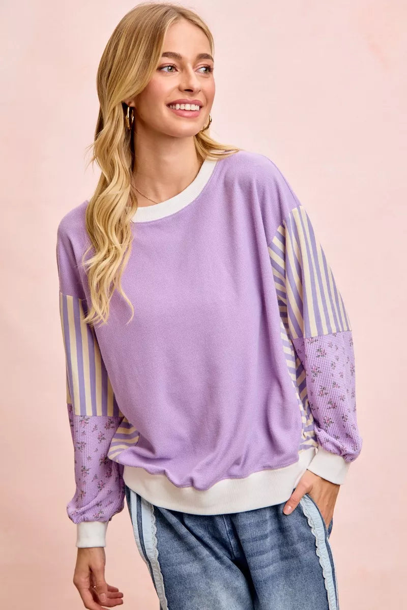 Mix and Match Sweatshirt with Floral Sleeve Striped