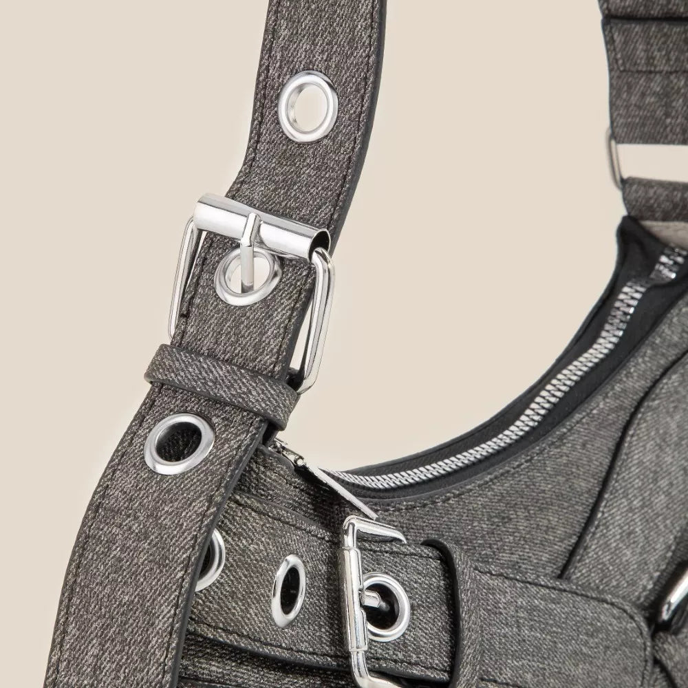 Denim Belt Accent Shoulder Bag