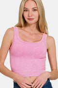 Washed Ribbed Scoop Neck Wide Strap Tank