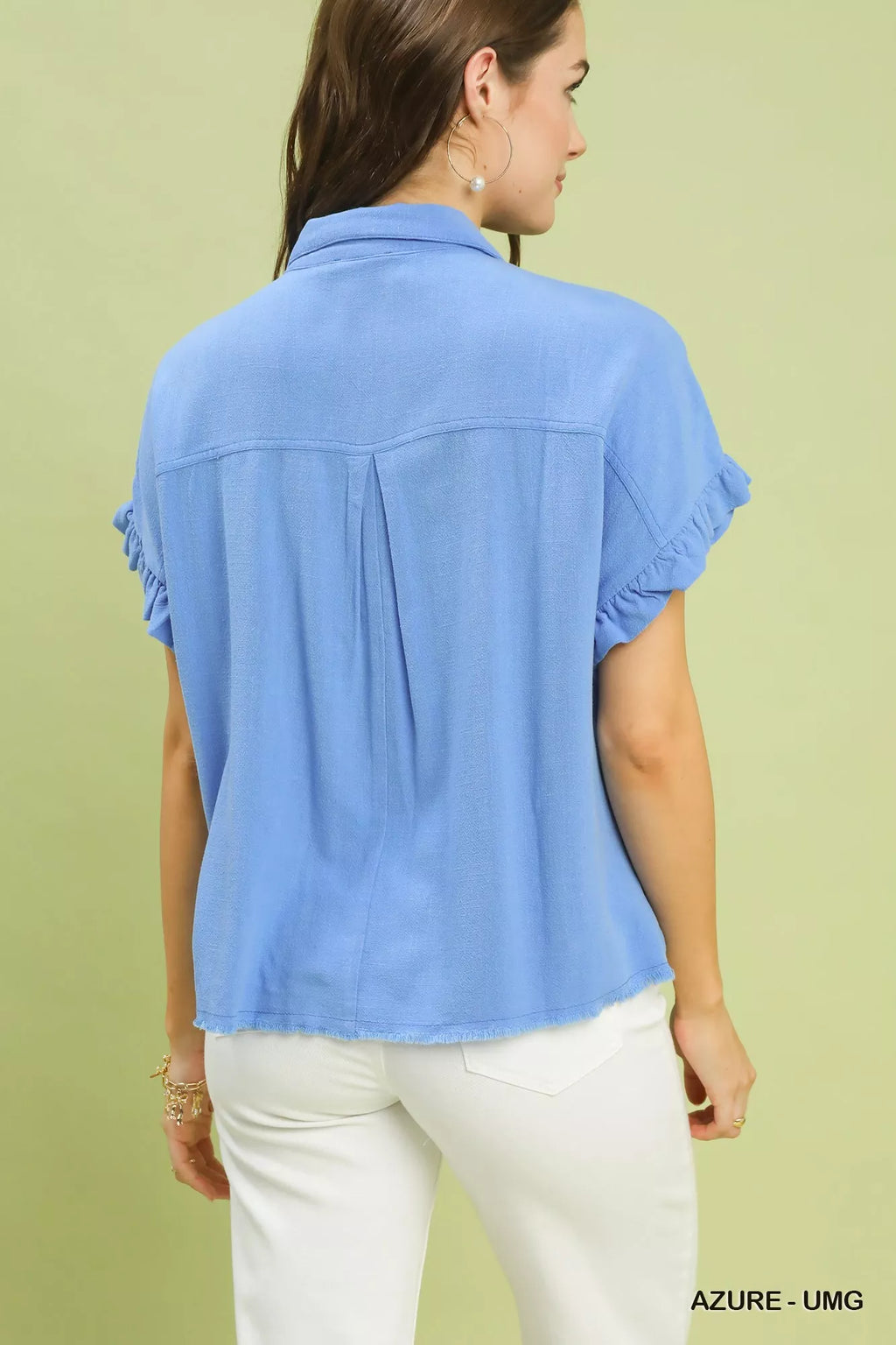 Washed Linen Blend Smocked Shirt
