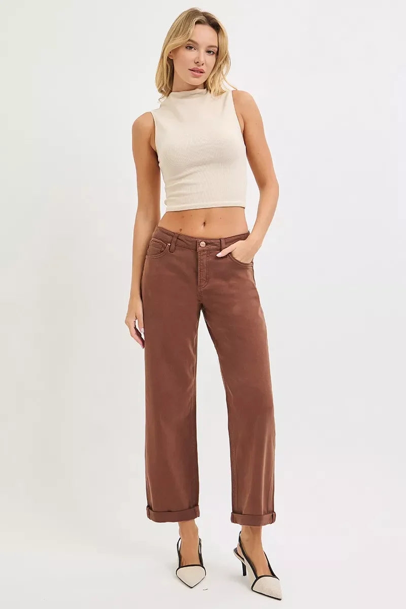 Full Size Tummy Control Mid Rise Ankle Barrel Baggy Plus Size
