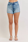 Hw Rigid Magic Cut Off Denim Shorts with Raw Side Seams