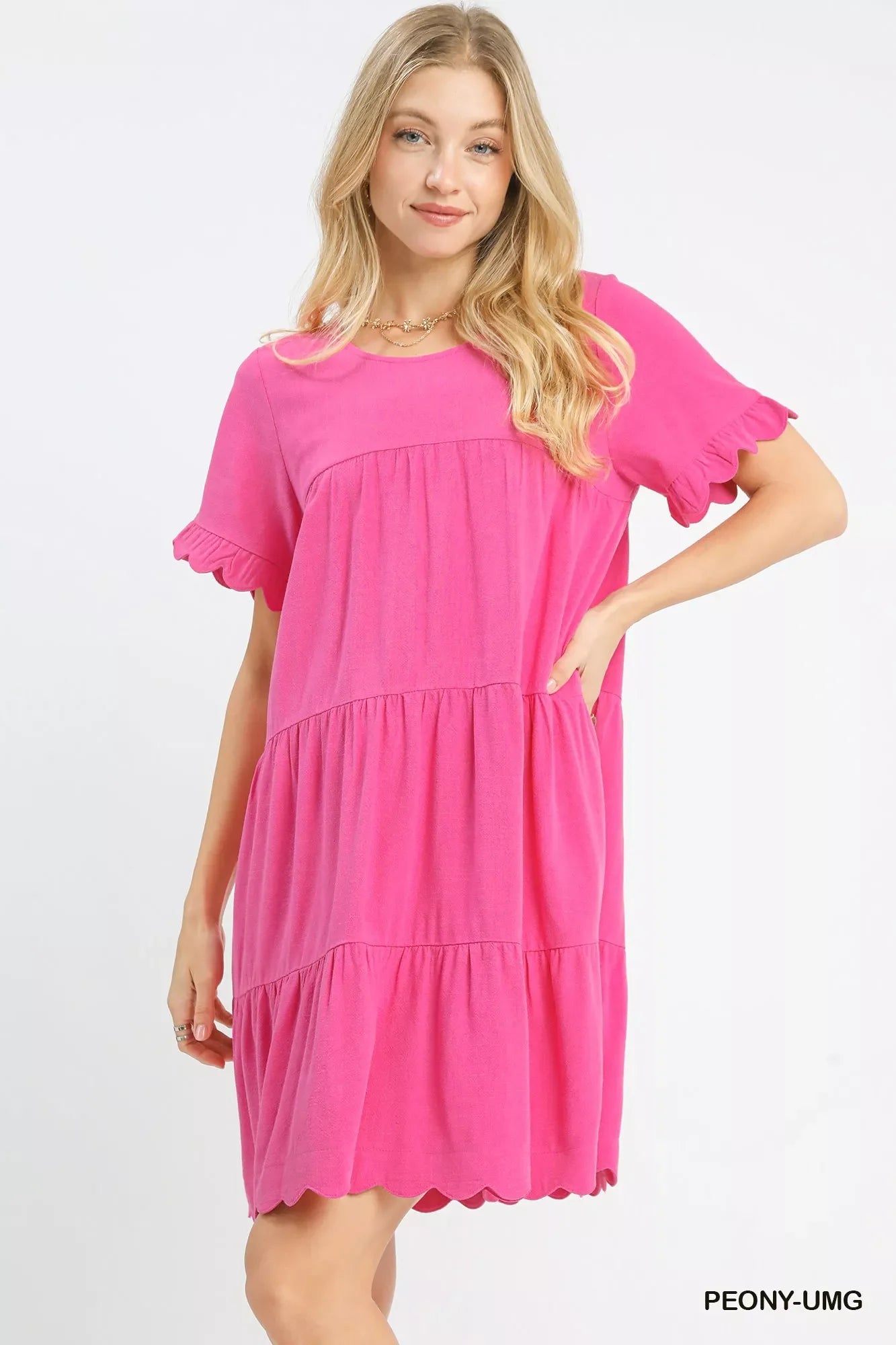 Linen Tiered Babydoll Dress with Ruffle Sleeves