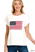 Full Size US Flag Round Neck Short Sleeve T-Shirt Plus Size