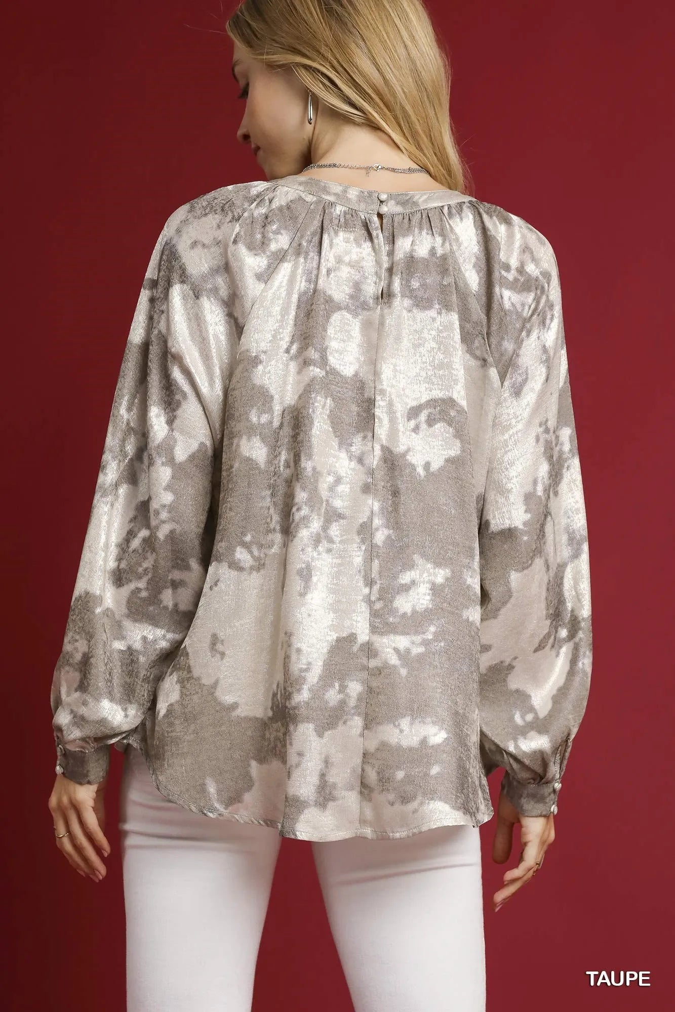 Full Size Metallic Fabric Blouse with Balloon Sleeves Plus Size