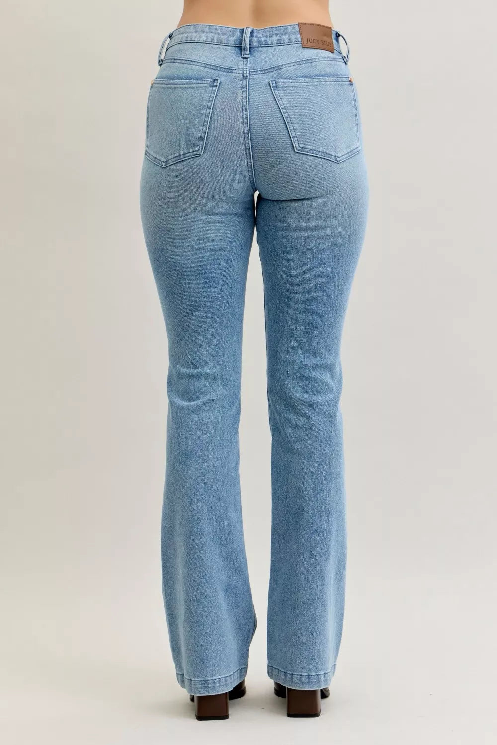 Full Size Mid Rise Bootcut Jeans with Contrast Wash & Front Patch Pockets Plus Size