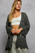 Openwork Lightweight Open Front Cardigan with Scalloped Edge