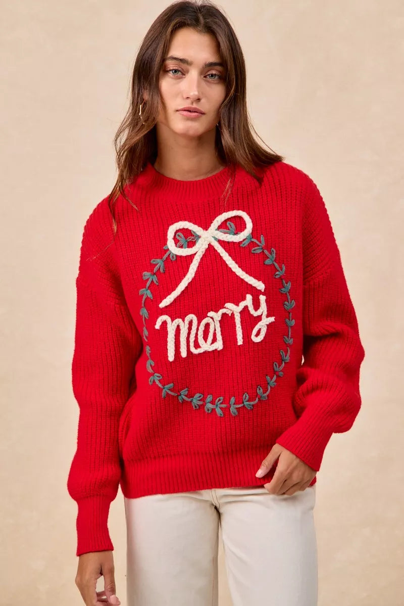 Christmas Wreath Merry Letter Knit Top