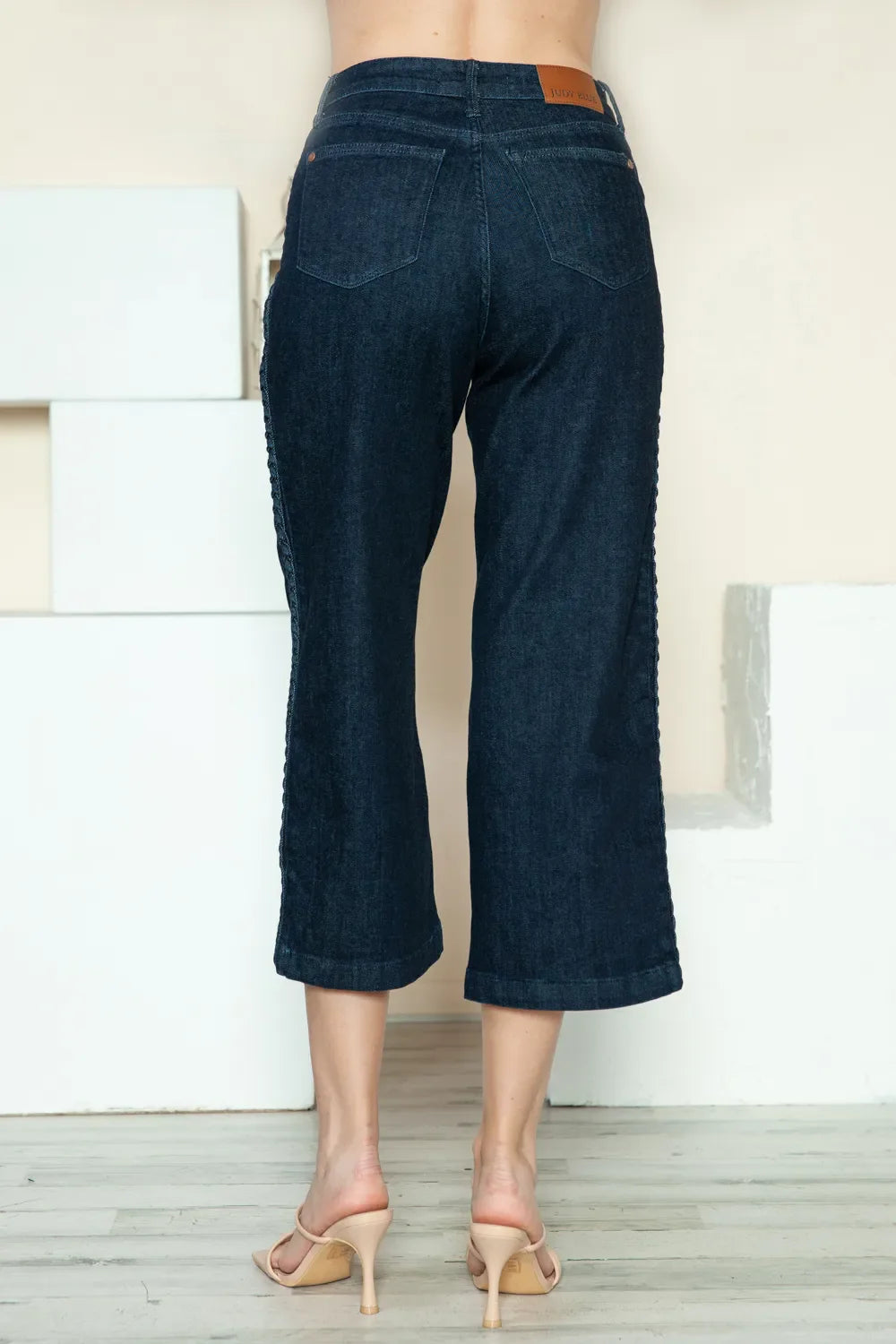 Full Size Side Seam Braid Detail Crop Wide Leg Jeans