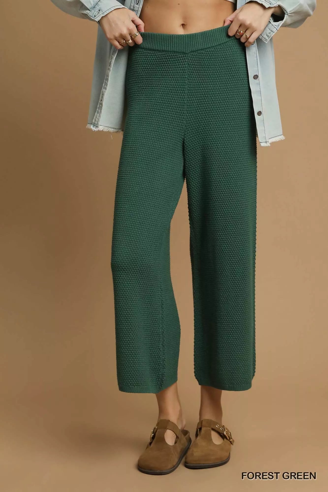 Textured Knit Wide Leg Pants