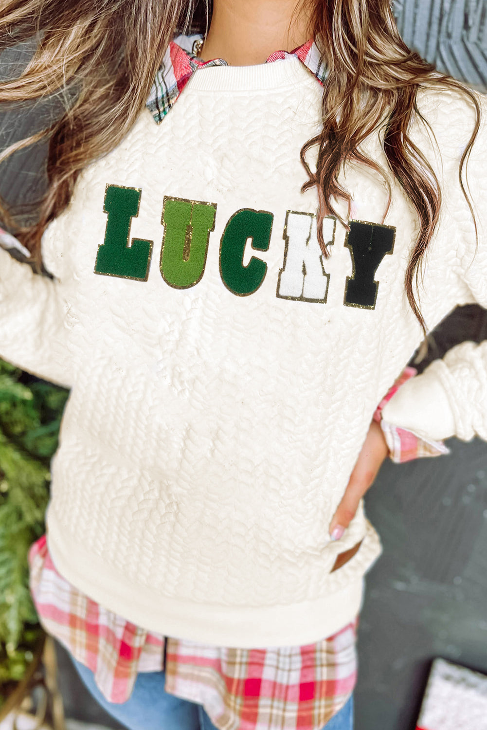 Blackish Green Merry And Bright Quilted Sweatshirt