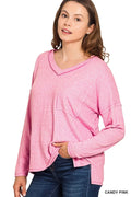 I am a Fashion Junky Soft Melange Hacci Exposed Seam Coin Pocket Tee