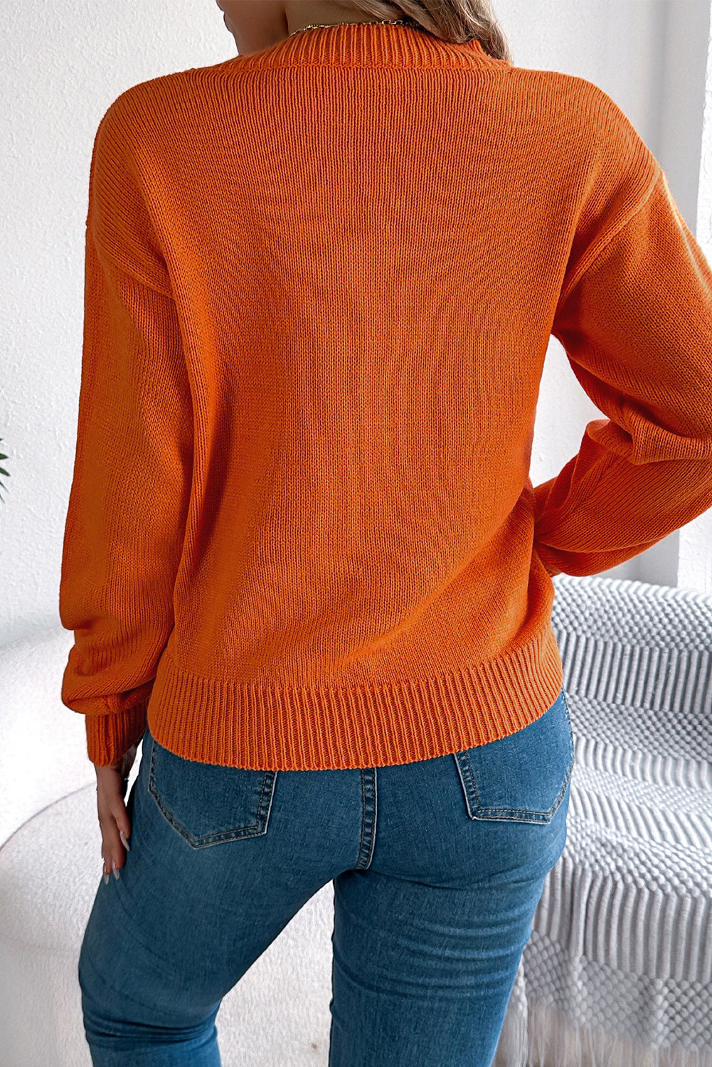 Flamingo Halloween Spooky Face Hollowed Pattern Casual Sweater