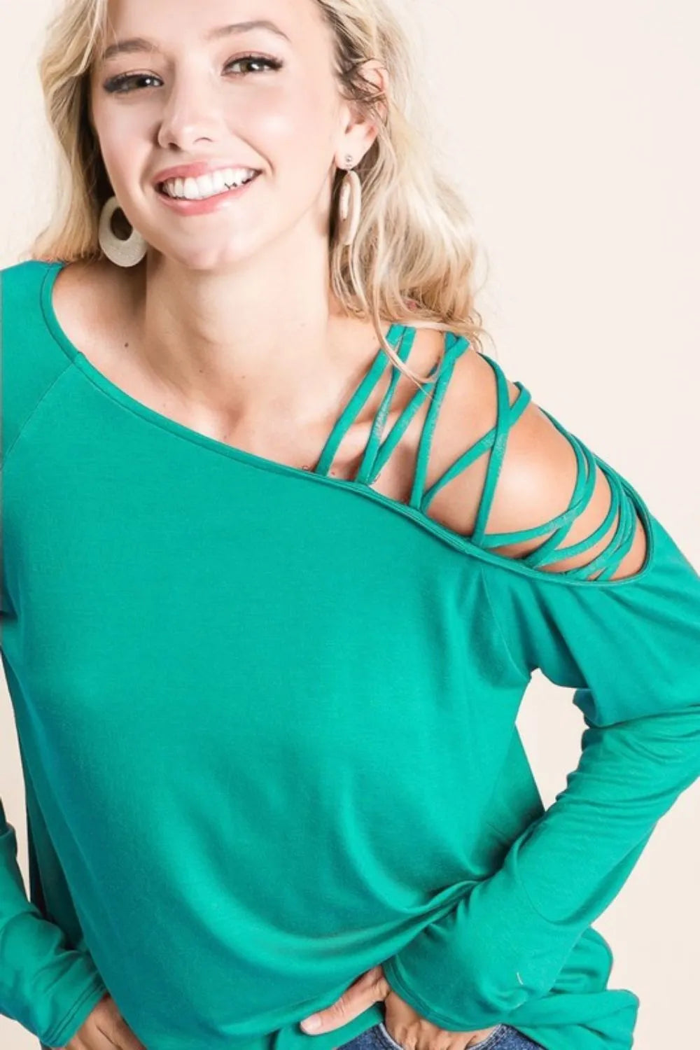 Jersey Knit One Shoulder Top with Criss Cross