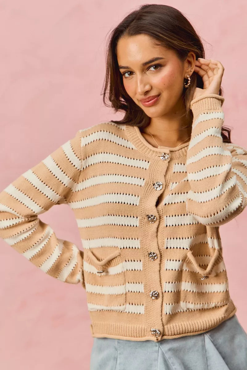 Stripe Long Sleeves Button Sweater Cardigan
