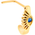 20G Blue Gem Gold Tone Wide Eye Faux Hoop L Shaped Nose Ring