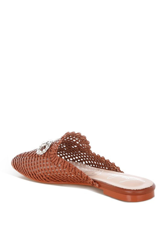 Roboma Metallic Woven Diamante Mules