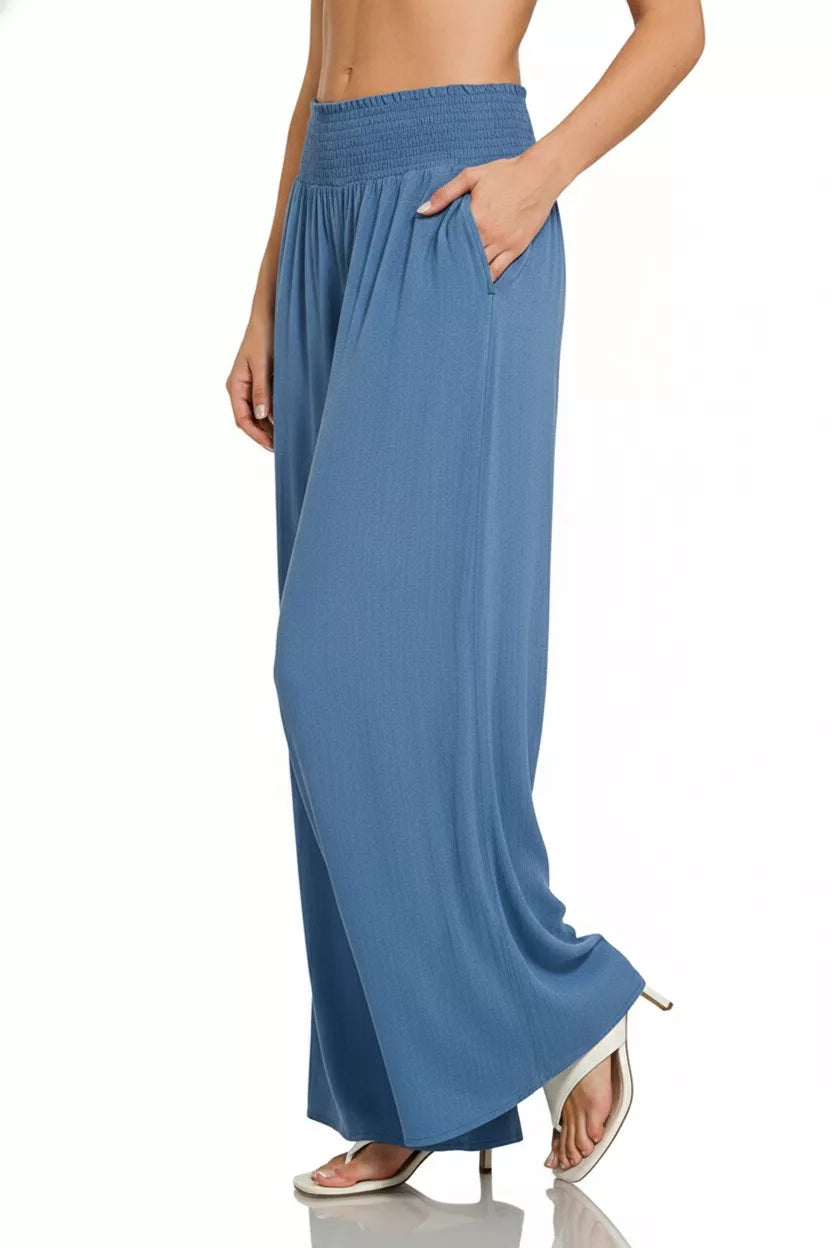 Smocked Waistband Wide Leg Lounge Pants
