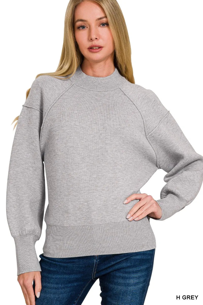 Viscose Mock Neck Exposed Seam Sweater