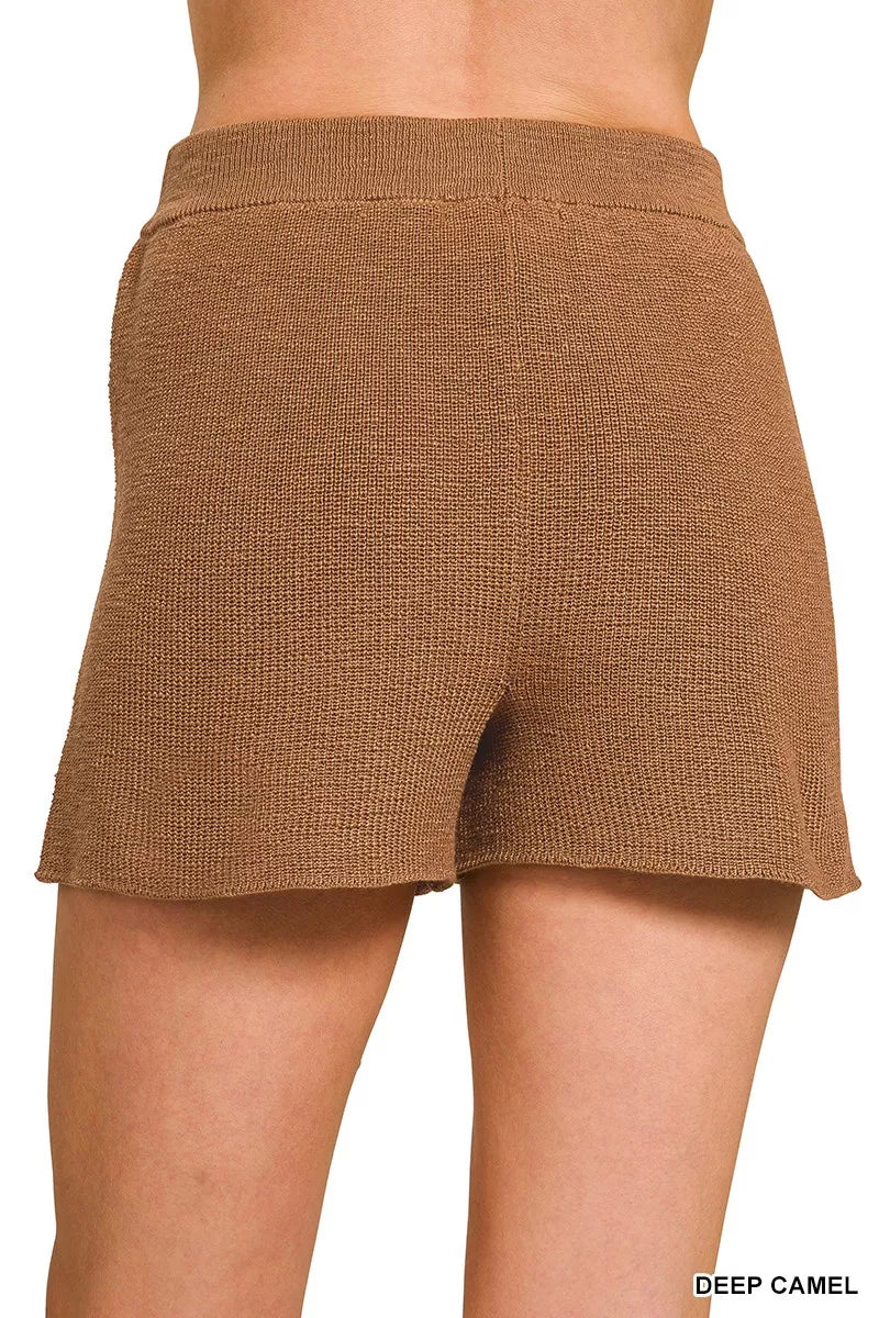 Round Neck Knit Top and Shorts Sweater Set
