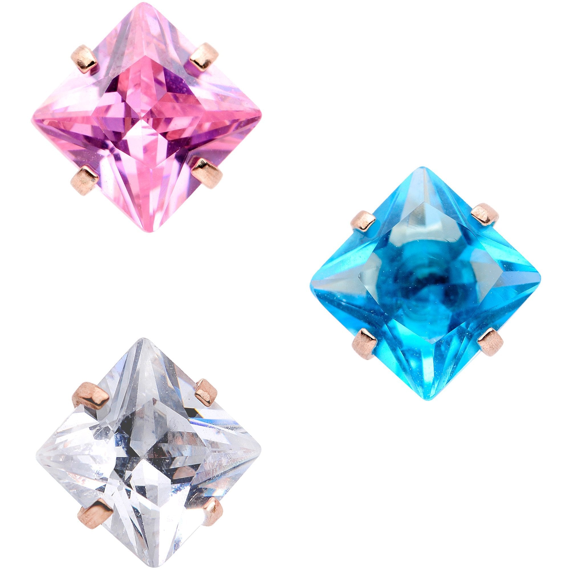 16G 1/4 Color CZ Gem Rose Gold Tone Cartilage Tragus Set of 3