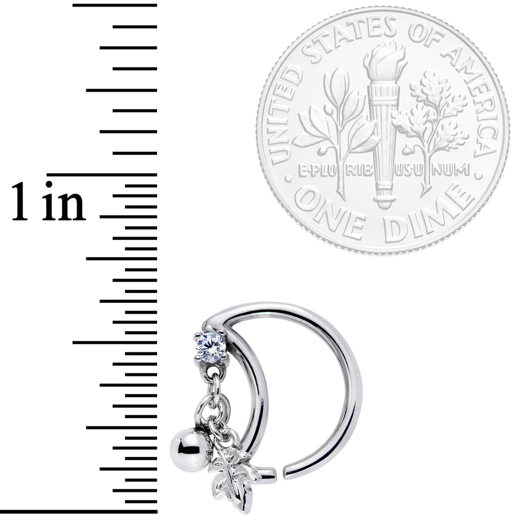 16G 3/8 Clear CZ Gem Crescent Moon Leaf Dangle Closure Ring