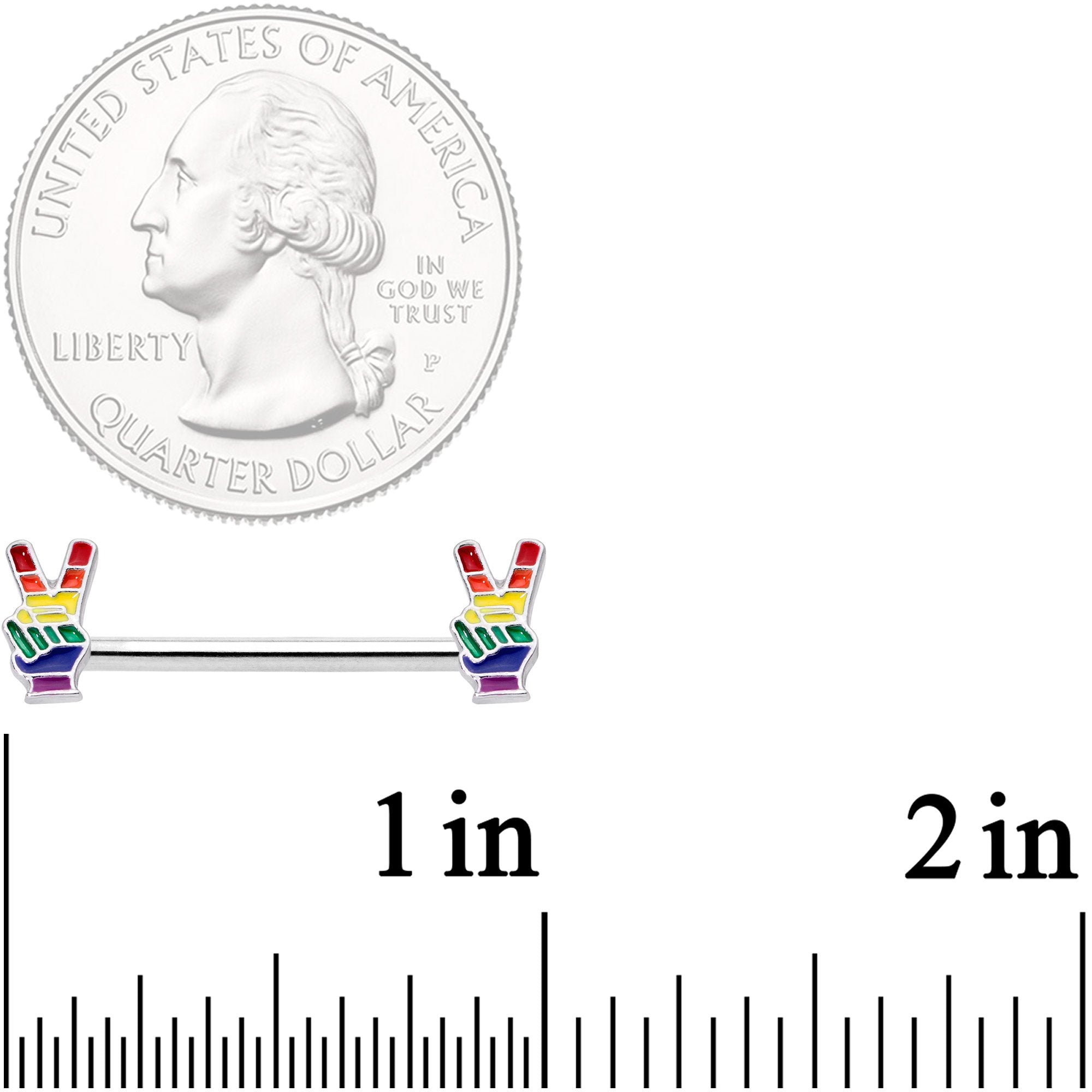 14G Pride Rainbow Peace Sign Barbell Nipple Ring Set