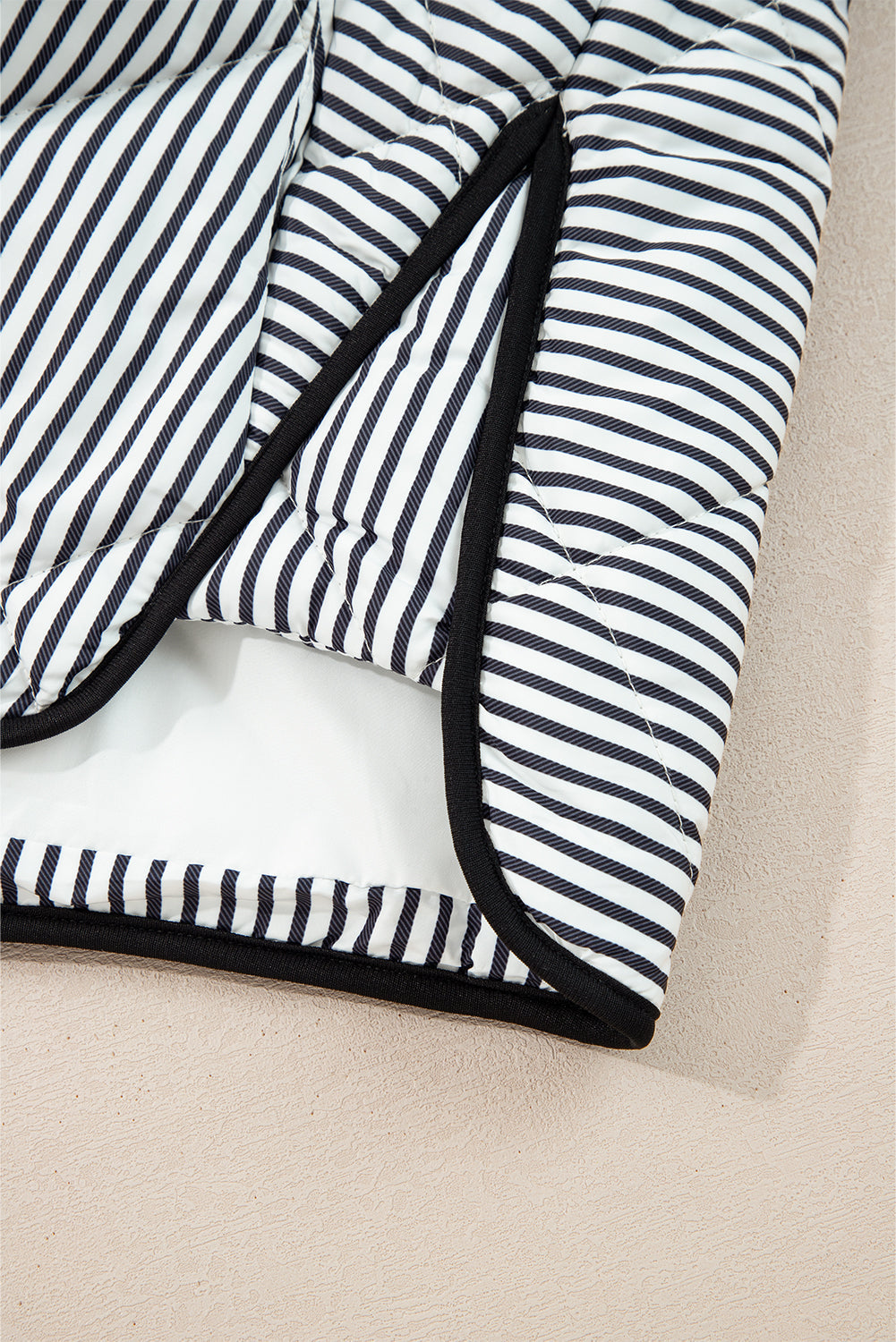 Black Stripe Contrast Trim Snap Button Collared Winter Vest