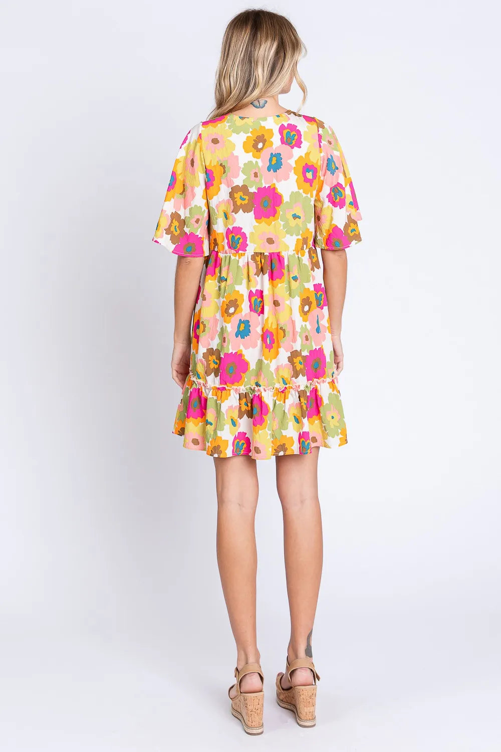 Floral V-Neck Ruffle Hem Mini Dress