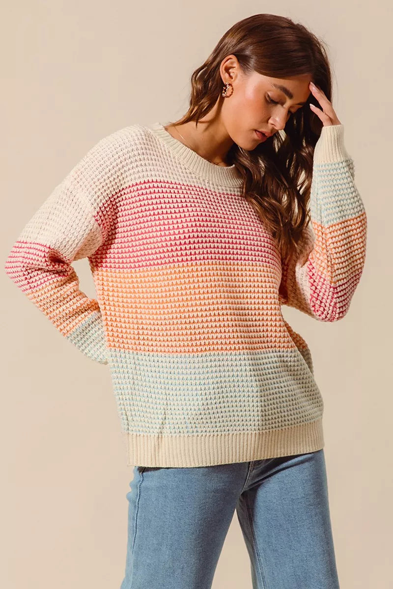 Multi Color Block Long Sleeve Sweater